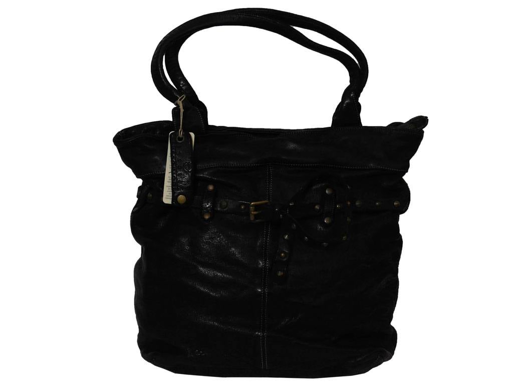 Edle Raffinesse: Damen Handtasche aus schwarzem Leder mit geflochtenem Detai