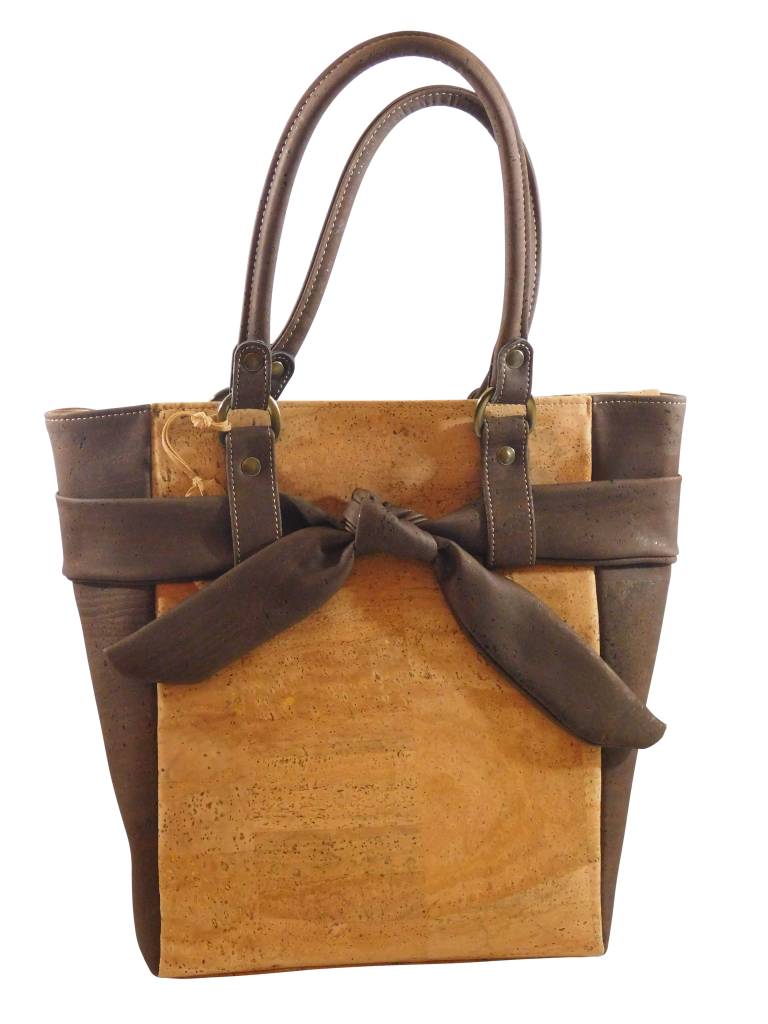 HV Victoria Women's Handbag Cork Oak Light Dark Brown Bow