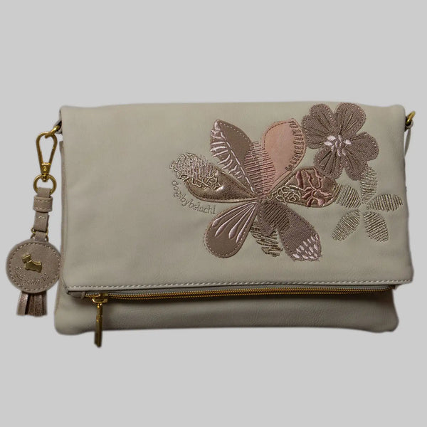 Umhängetasche Beige - Gestepptes Blumenmuster 5 Fächer