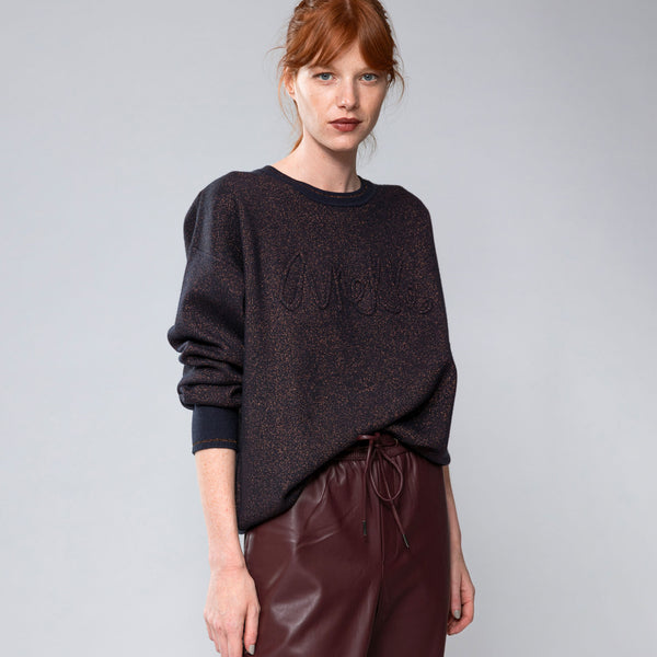 Contemporary Damen Pullover Viskose-Lurex-Mix Kupfer-Marineblau - Elegant & Vielseitig
