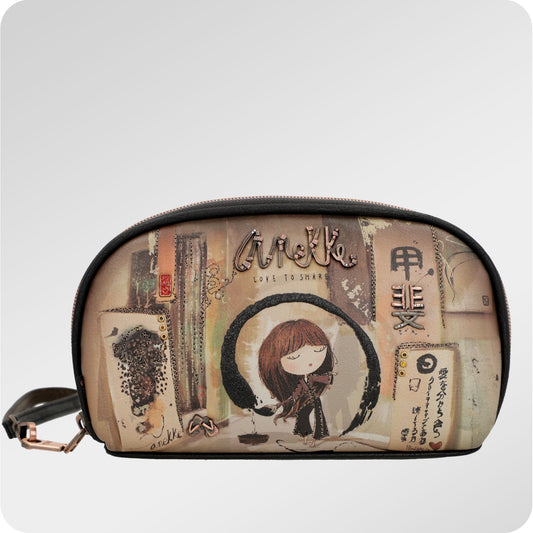 Anekke SHŌEN RFID-portemonnee van synthetisch materiaal, beige-zwart - Multifunctioneel en met meerdere vakken, 21x12x5 cm