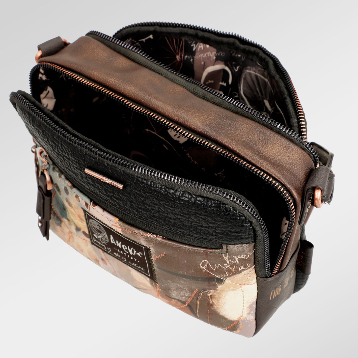 Anekke SHŌEN gewatteerde schoudertas van synthetisch materiaal, zwart - gewatteerd effect en metallic accenten, 23x16x8cm