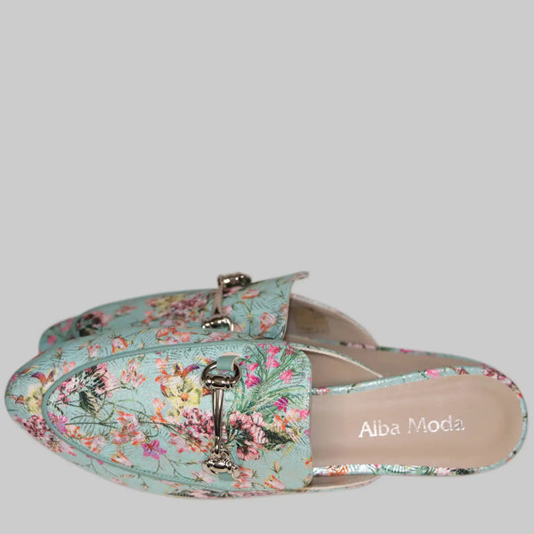 Damen Sabots Mintgrün mit Blumenprint