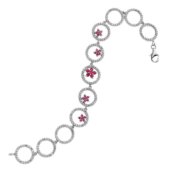 Armband 925 Sterling Silber – Weiße Zirkonia & Rote Steine, 19 cm