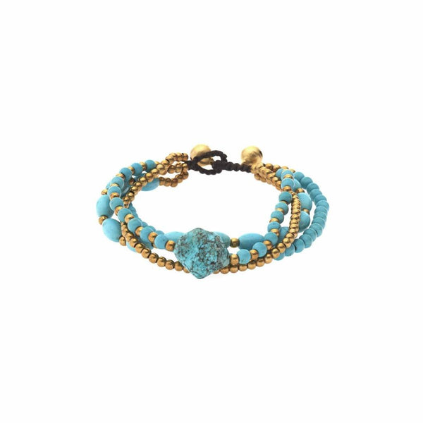 Biba Experience Armband Gold - Mit türkisen Ziersteinen & Glöckchen 19cm