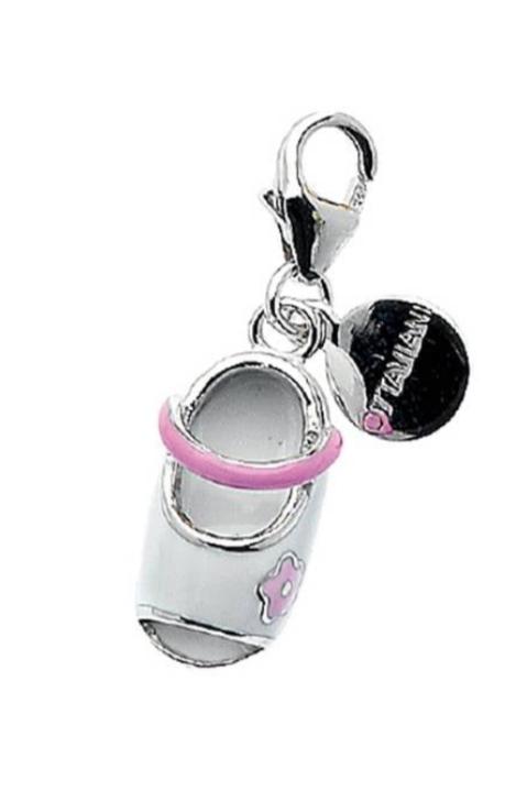 Ballerina-Schuh-Anhänger 925 Sterling Silber – Weiß/Rosa, 1,5 x 1 cm