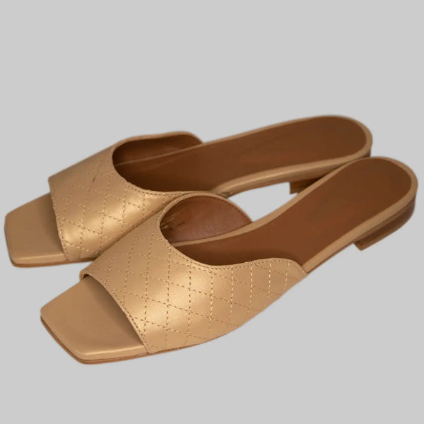 Damen Leder Pantolette Gold/Champagner