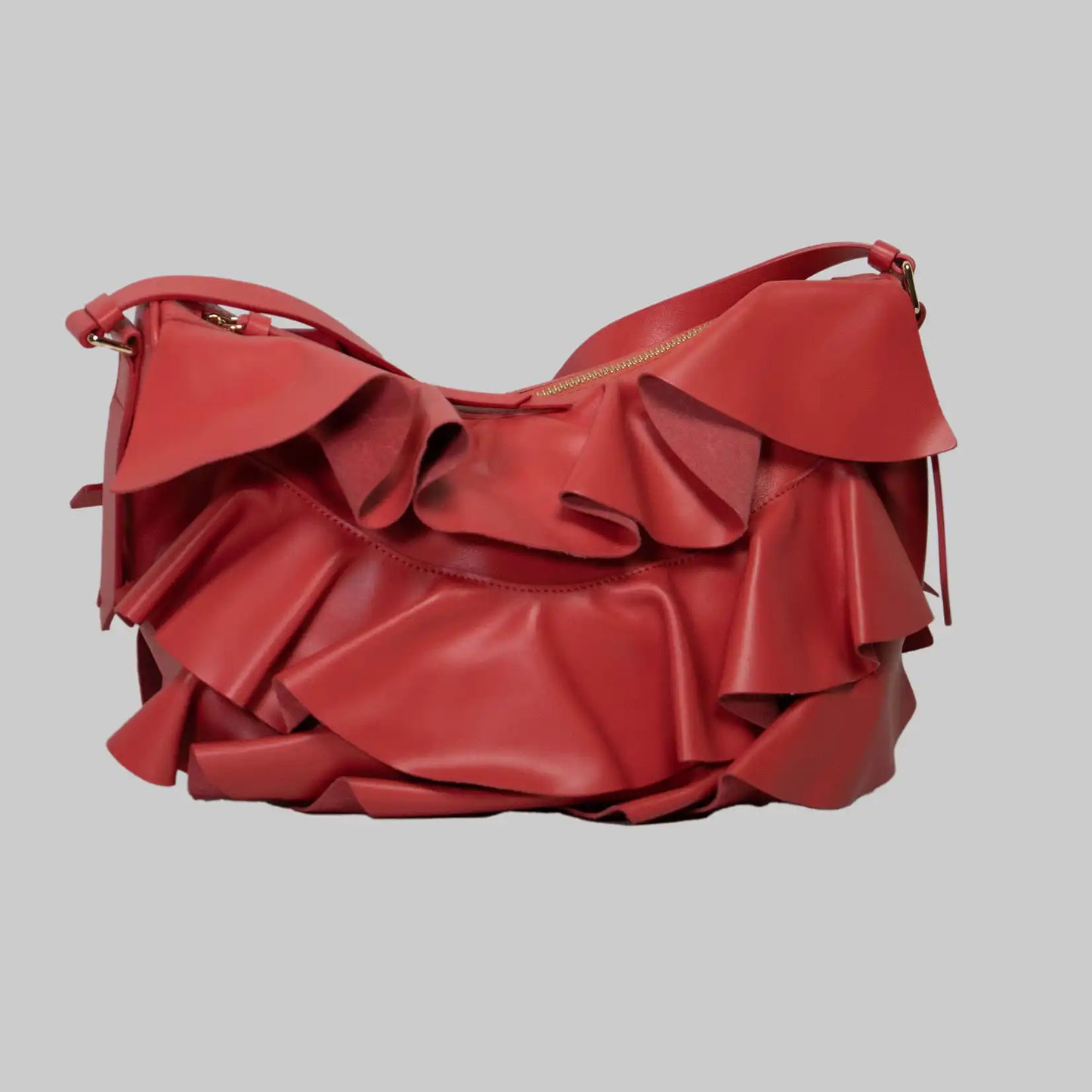 Feminin & elegant: Damen Leder Umhängetasche mit Rüschen-Motiv