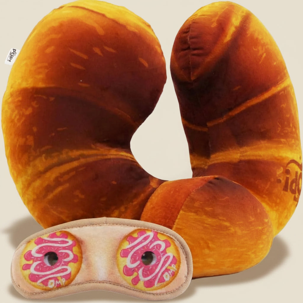 Croissant Neck Pillow & Sleep Mask Set Brown