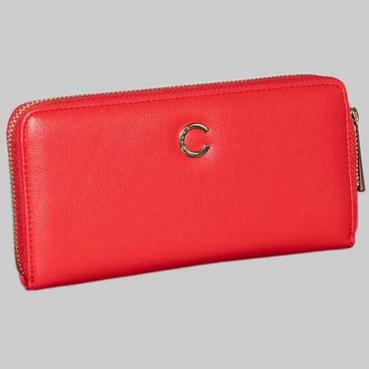 Carrera Jeans portemonnee van rood polyurethaan - met klinknagels en 8 kaartsleuven