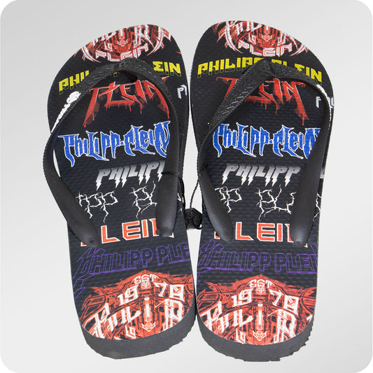 Philipp Plein Herren Flip-Flops Polyester Schwarz - Rock Logo & EVA-Sohle