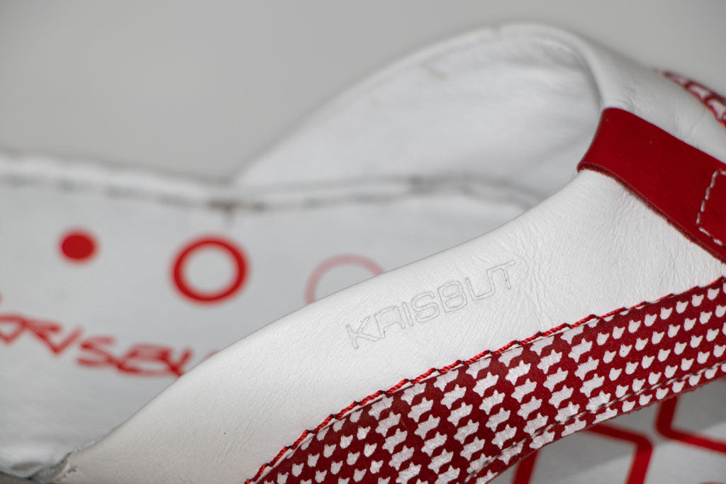 Stilvoll & bequem: Damen Leder Pantolette - Weiß & Rot