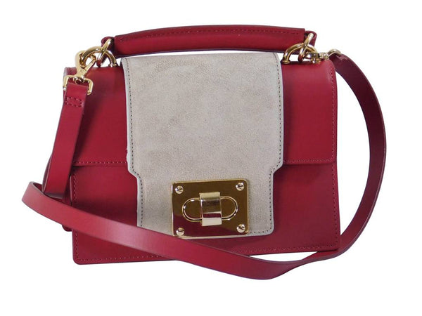 Made in Italia Leder Handtasche ADINA Rot/Grau - Wildleder 21x14x10cm