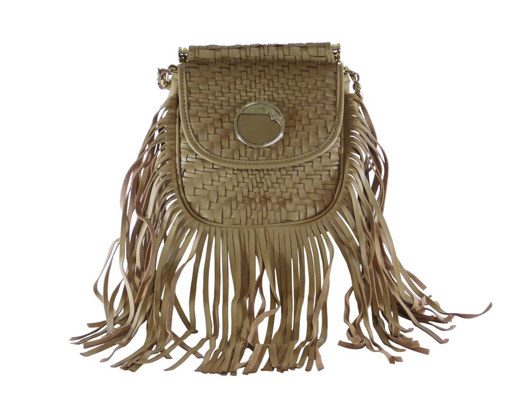 Bohemian-Chic: Damen Leder Umhängetasche mit Fransen