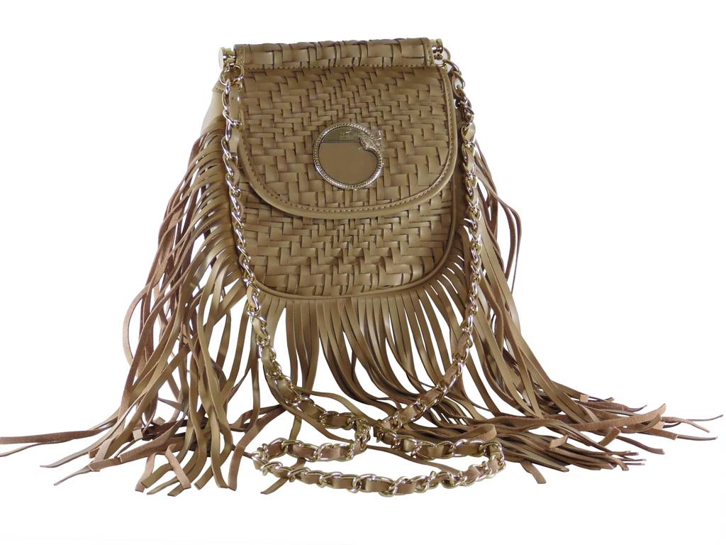 Bohemian-Chic: Damen Leder Umhängetasche mit Fransen