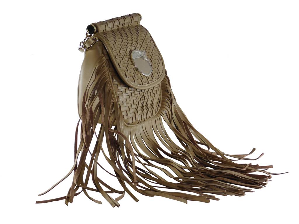 Bohemian-Chic: Damen Leder Umhängetasche mit Fransen