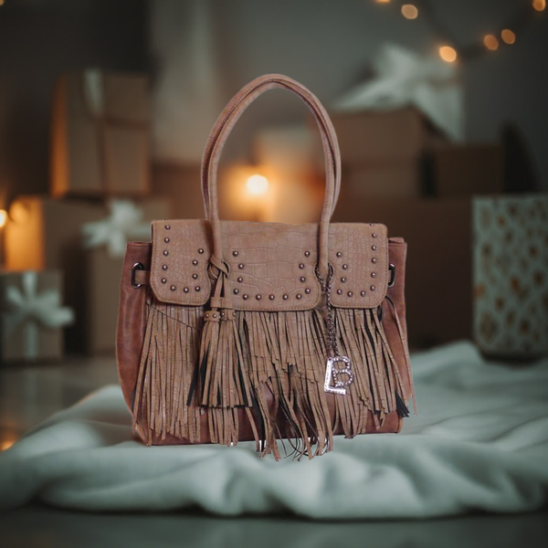 Handtasche Kunstleder Taupe - Fransen-Detail & Geräumig