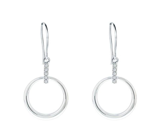 Oorbellen met haakjes in diamantstijl, witgoud - met 10 Swarovski-kristallen, 3 cm