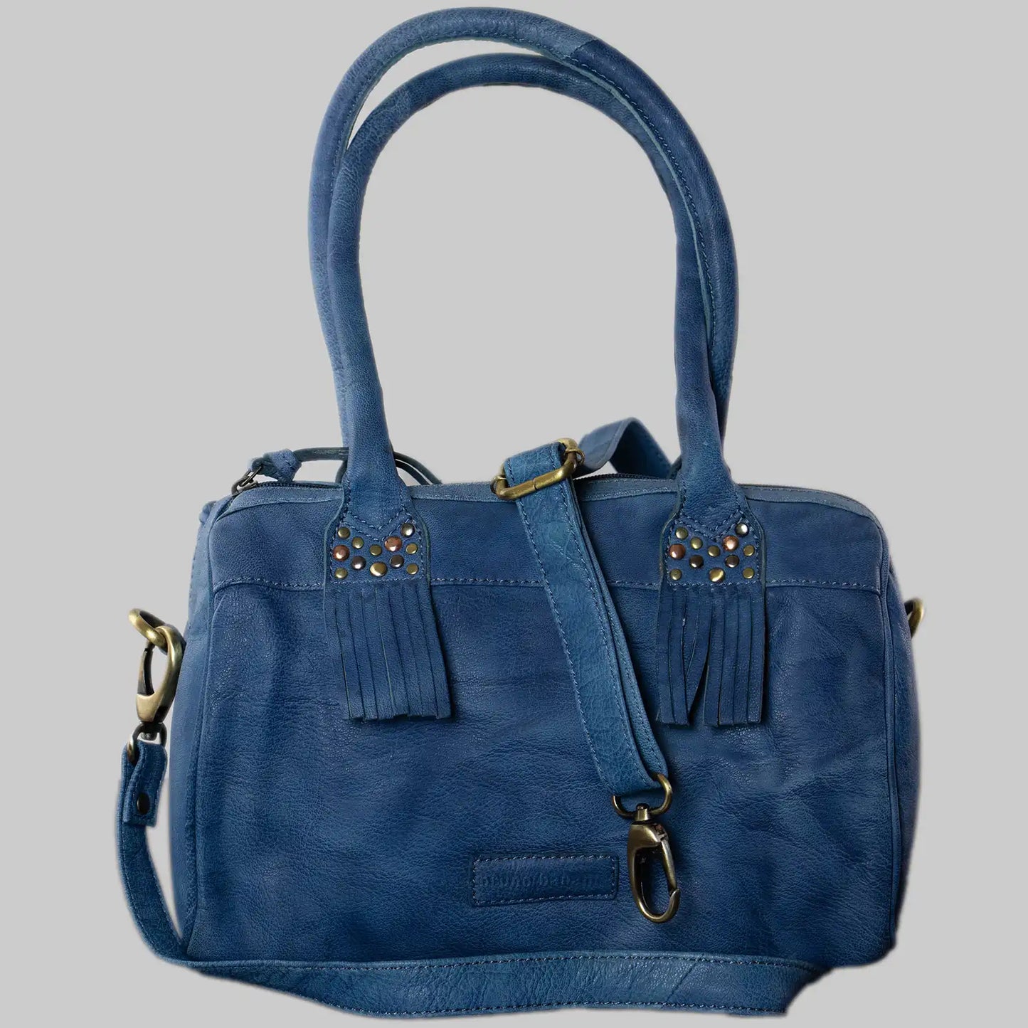 bruno banani Leder Handtasche - Blau mit Nieten-Verzierung