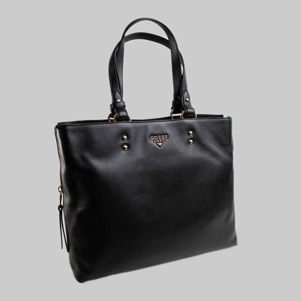 Women's Genuine Leather Shopper Black Expandable