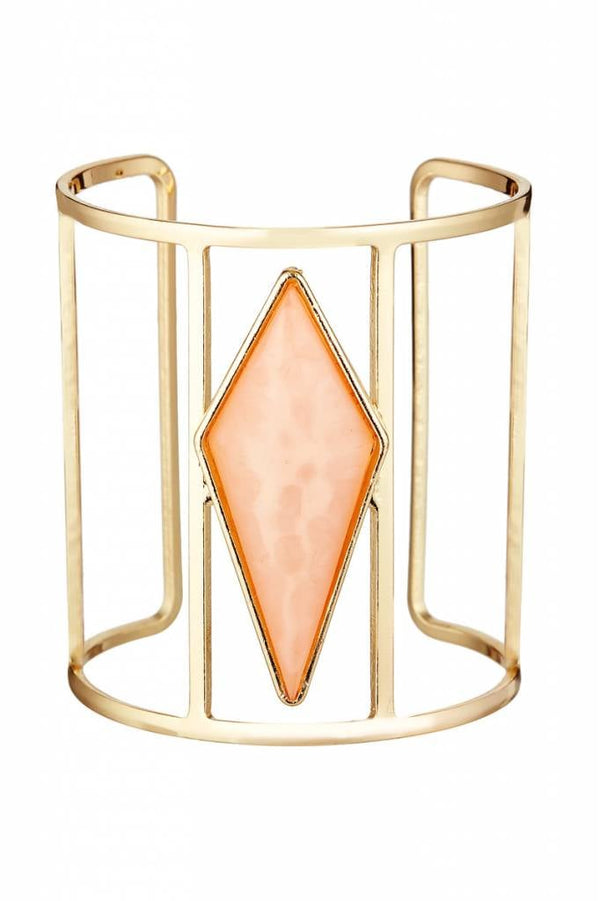 Torrente Statement-Armreif Gold - Mit lachsfarbenem Harz-Element 16cm