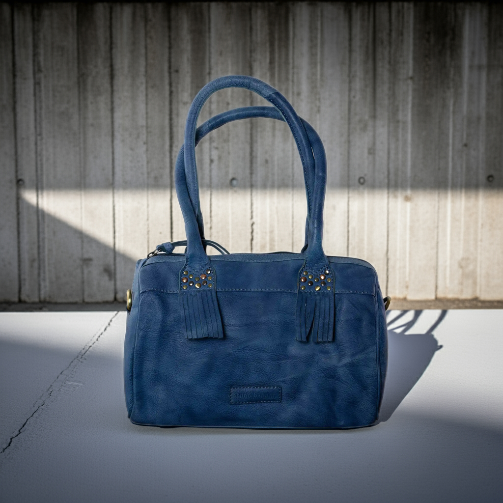 Edle Eleganz: Damen Leder Handtasche in Blau