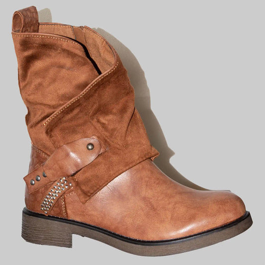 Damen Stiefeletten Kunstleder Braun - Mönchstrap & Nietenverzierung