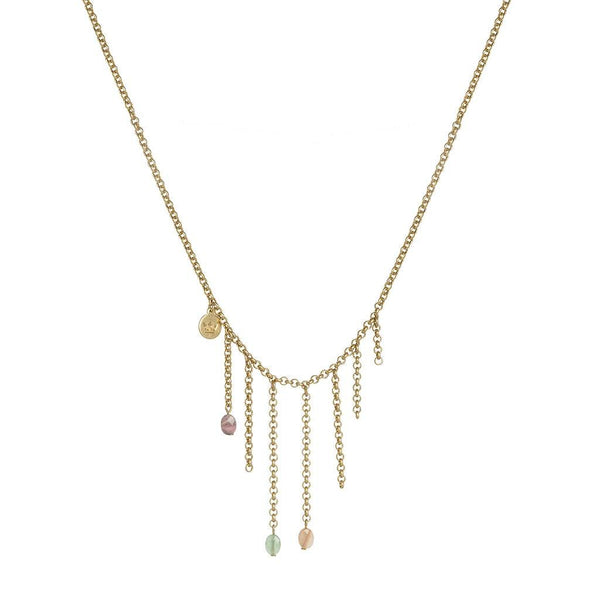 Halskette Goldfarben – 3 Multicolor-Schmucksteine, Knebelverschluss