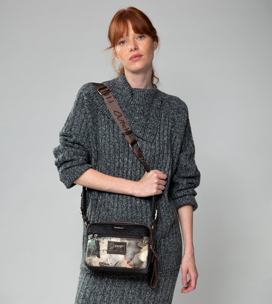 Anekke SHŌEN gewatteerde schoudertas van synthetisch materiaal, zwart - gewatteerd effect en metallic accenten, 23x16x8cm