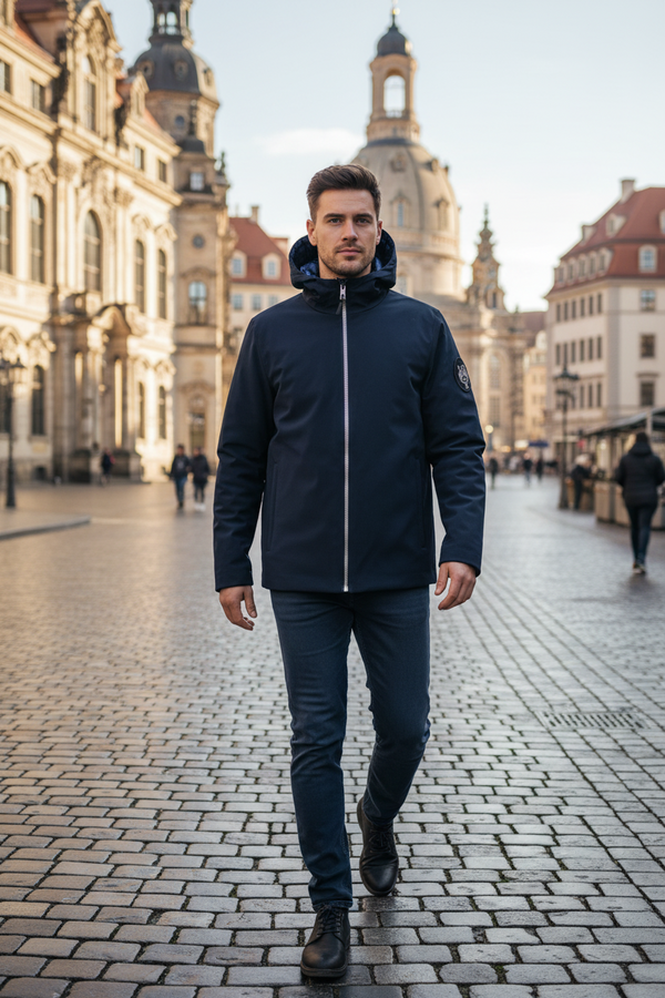 Herren Jacke Navy Blau Kapuze Größe IT 52