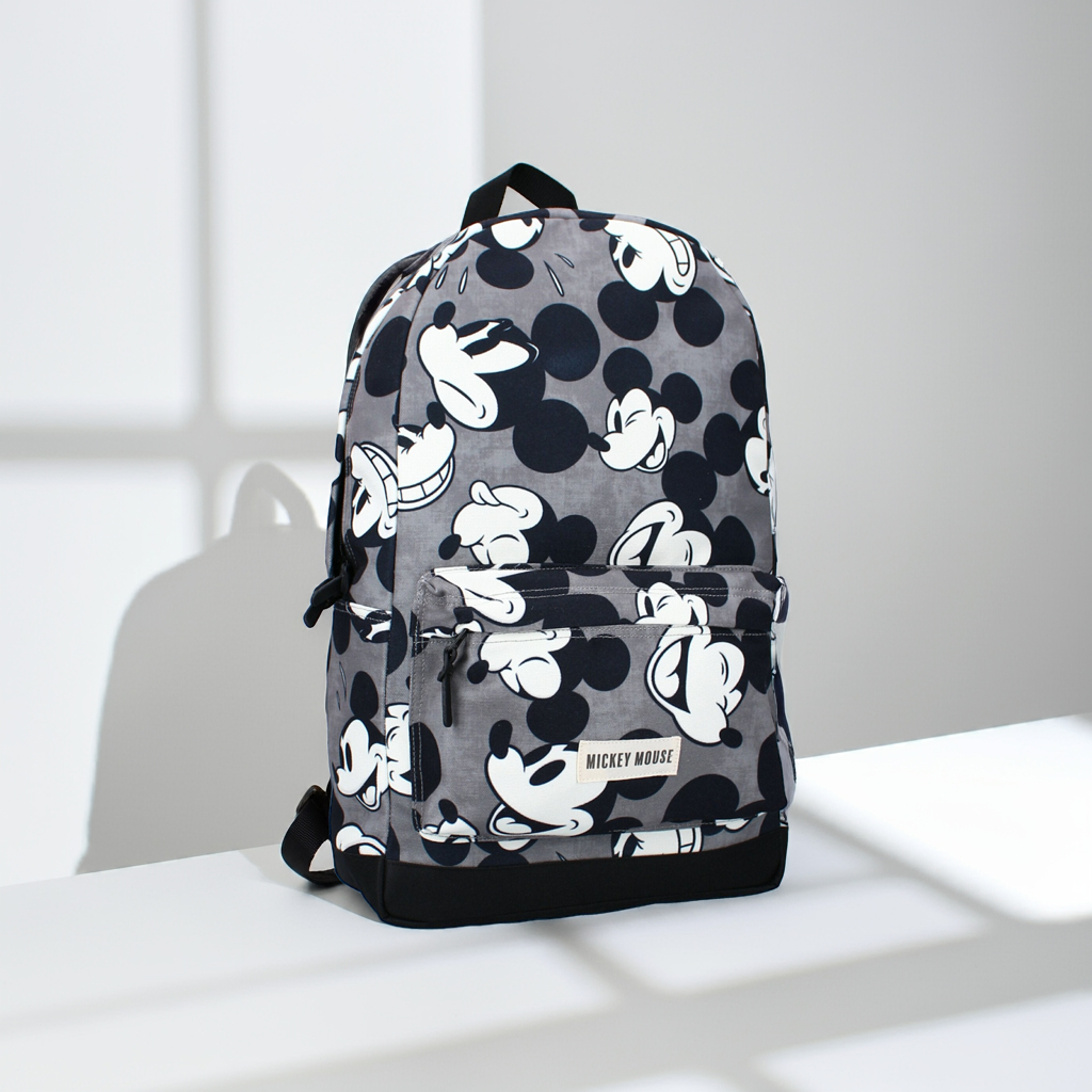 Disney Mickey Mouse So Real Adventure rugzak, polyester, grijs - zwart-wit print, 28x45x13cm