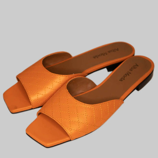 Damen Leder-Pantolette in Orange