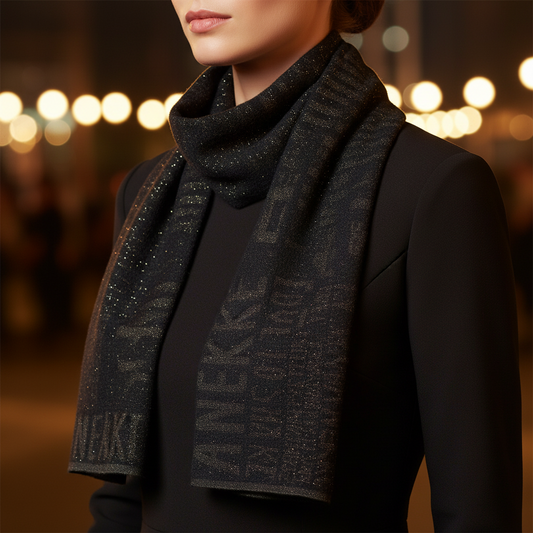 Anekke SHŌEN Logomania Sjaal Polyester-Lurex Zwart - Lurex-effect & Elegant 60x175cm