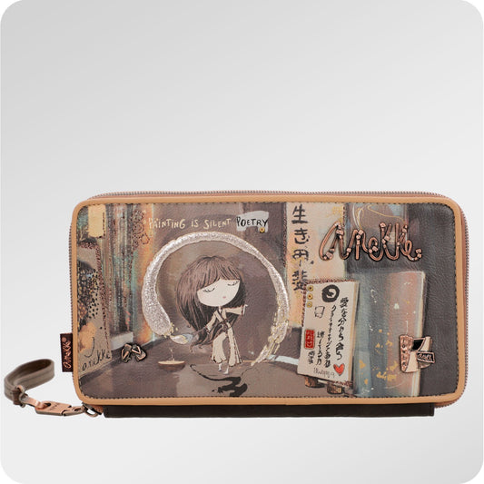 Anekke SHŌEN RFID paspoortportemonnee synthetisch bruin - reisorganizer & pennenhouder 23x13x3cm