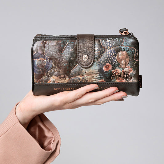 Anekke SHŌEN Gevoerde RFID-portemonnee Synthetisch Bruin-Beige - Gewatteerd & Kunstzinnig Geïnspireerd 18x10x5cm