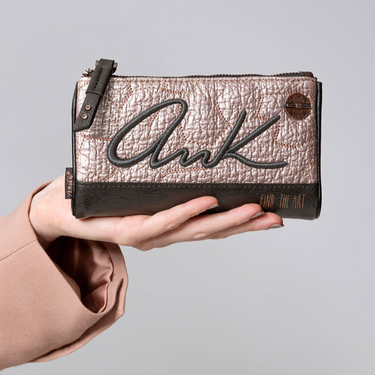 Anekke SHŌEN Gevoerde RFID-portemonnee Synthetisch Bruin-Beige - Gewatteerd & Kunstzinnig Geïnspireerd 18x10x5cm