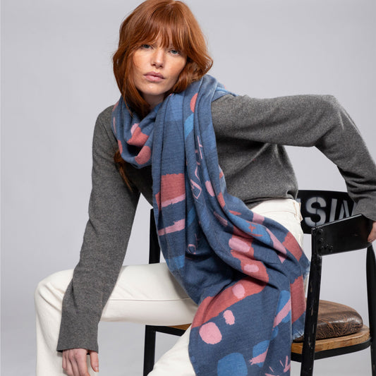 Anekke Contemporary Damen Pashmina Schal Polyester Blau - Japan-Design & Elegant 185x75cm