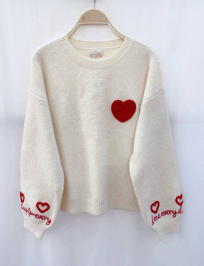 Red Heart Pullover Creme Weiß Herzgeflecht Einheitsgröße Damen