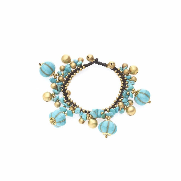 Biba Experience Armband Gold - Mit türkisen Ziersteinen & 27 Glöckchen 19cm