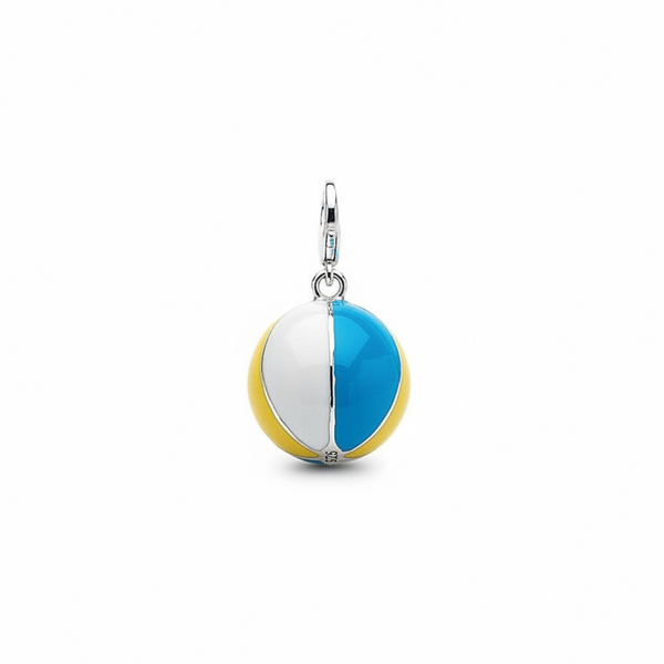 Kugelanhänger 925 Sterling Silber – Tricolor Weiß/Gelb/Blau, 1,5 cm
