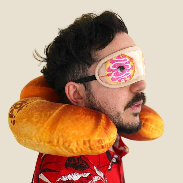 Croissant Nackenkissen & Schlafmaske Set Braun