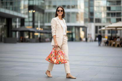 CINNAMON Foulardtasche Polyester Orange - Reißverschluss Holzhenkel