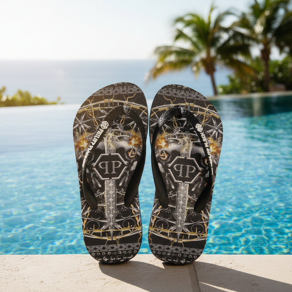Philipp Plein Damen Flip-Flops Schwarz Synthetik B-Ware Outlet