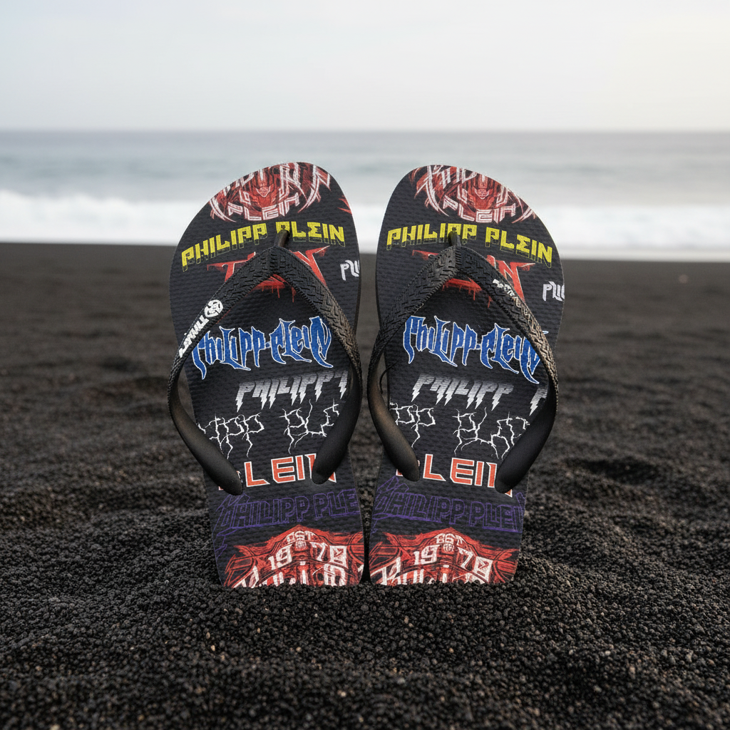 Philipp Plein Herren Flip-Flops Schwarz Rock Logo B-Ware Outlet