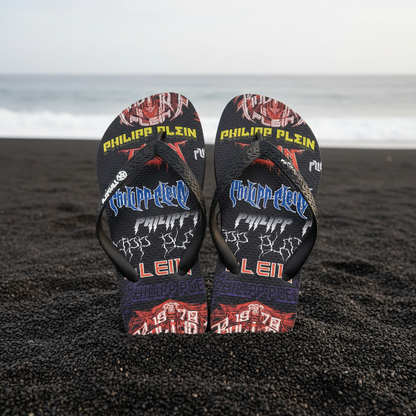 Philipp Plein Herren Flip-Flops Schwarz Rock Logo B-Ware Outlet