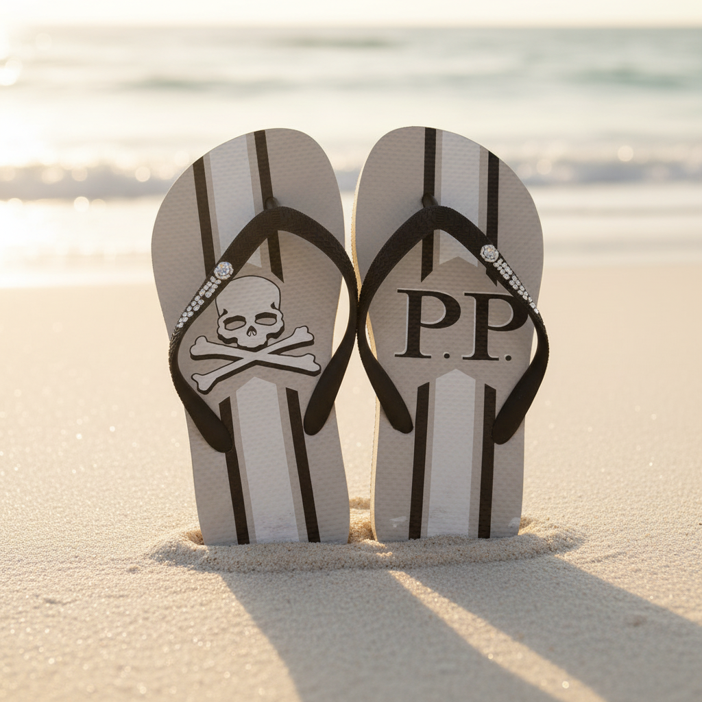 Philipp Plein Herren Flip-Flops Weiß Rock Logo Outlet
