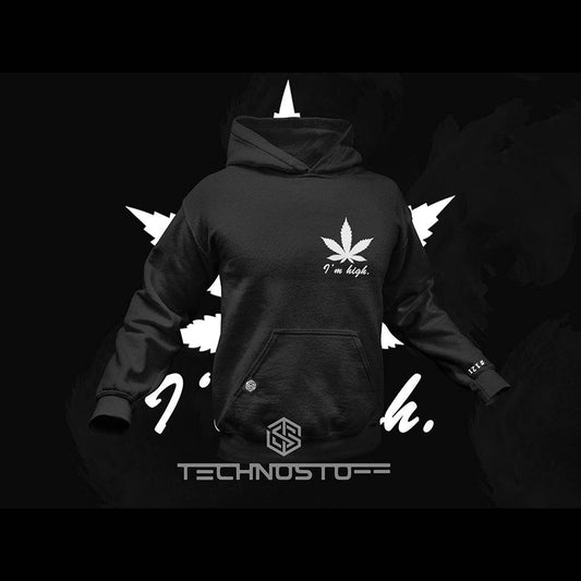 Schwarzer I'm High Premium Hoodie mit weißem Statement-Print auf der Vorderseite