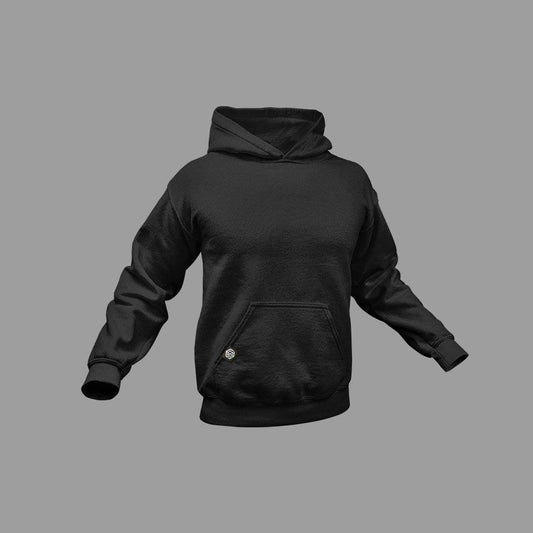 Schwarzer Premium Basic Hoodie All Black ohne Aufdrucke, minimalistisches Design für Herren und Damen