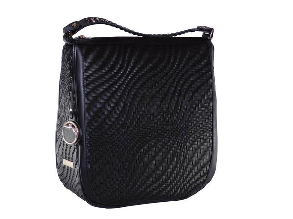 Cavalli Class Leder Umhängetasche Schwarz - Geflochtenes Design 35x37x14cm
