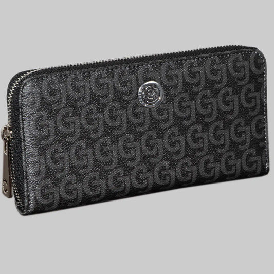 Carrera Jeans portemonnee van polyurethaan, zwart - GJ-logoprint en 8 kaartsleuven, 19x10x2 cm